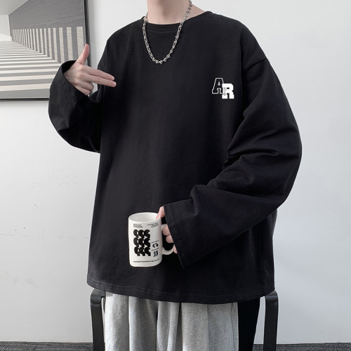 純棉長袖t恤男2024秋季新款ins港風寬松大碼潮流百搭打底衫上衣服 純棉長袖t恤男2024秋季新款ins港風寬松大碼潮流百搭打底衫上衣服