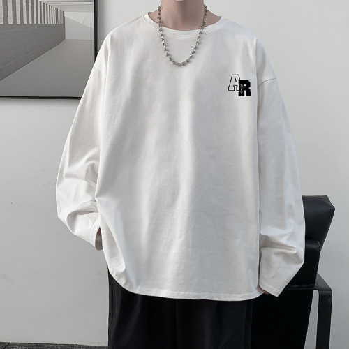 純棉長袖t恤男2024秋季新款ins港風寬松大碼潮流百搭打底衫上衣服 純棉長袖t恤男2024秋季新款ins港風寬松大碼潮流百搭打底衫上衣服