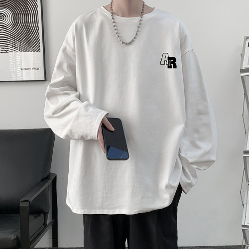 純棉長袖t恤男2024秋季新款ins港風寬松大碼潮流百搭打底衫上衣服 純棉長袖t恤男2024秋季新款ins港風寬松大碼潮流百搭打底衫上衣服