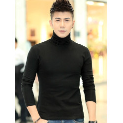 秋冬男裝高領打底衫修身棉質緊身青年長袖t恤男士純色內衣秋衣潮