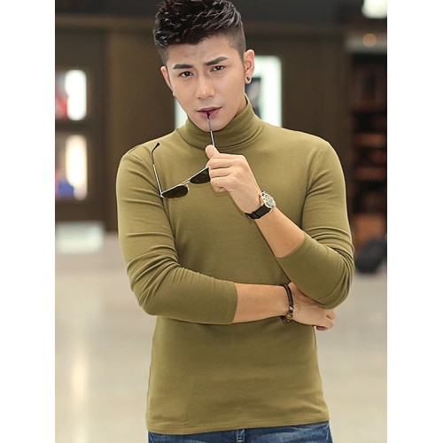 秋冬男裝高領打底衫修身棉質緊身青年長袖t恤男士純色內衣秋衣潮