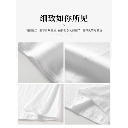 250g美式亨利領短袖T恤夏季寬松純棉白色復古亨利衫小衆男女同款