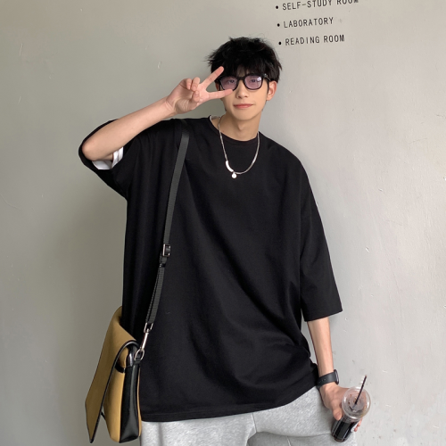 胖胖哥短袖T恤男款夏季潮牌高街大碼圓領半袖潮流寬松純色五分袖 胖胖哥短袖T恤男款夏季潮牌高街大碼圓領半袖潮流寬松純色五分袖