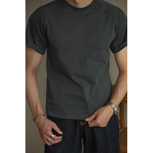 唔刃美式阿美哢嘰新疆棉300g重磅純棉短袖T恤美式小領口三本針夏