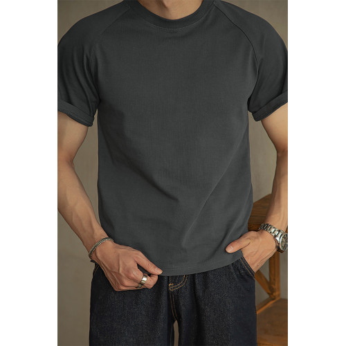 唔刃美式阿美哢嘰新疆棉300g重磅純棉短袖T恤美式小領口三本針夏