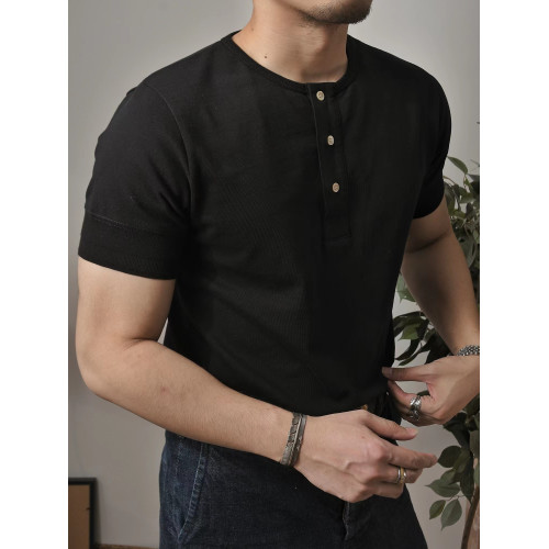 柴米300g亨利領重磅T恤男美式復古阿美哢嘰短袖修身純色全棉夏季 柴米300g亨利領重磅T恤男美式復古阿美哢嘰短袖修身純色全棉夏季