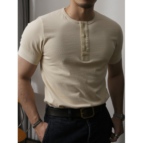 柴米300g亨利領重磅T恤男美式復古阿美哢嘰短袖修身純色全棉夏季 柴米300g亨利領重磅T恤男美式復古阿美哢嘰短袖修身純色全棉夏季