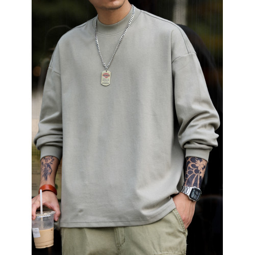 BGYO 日系小領口設計長袖T恤男重磅寬松復古純色休閒內搭打底TEE BGYO 日系小領口設計長袖T恤男重磅寬松復古純色休閒內搭打底TEE