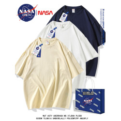 NASA聯名夏季美式純棉短袖t恤男女款休閒寬松圓領五分袖上衣服衫