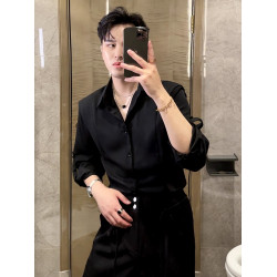 痞帥男裝一套裝夏季成熟穩重高級感輕熟風冰絲垂感兩件套搭配襯衫