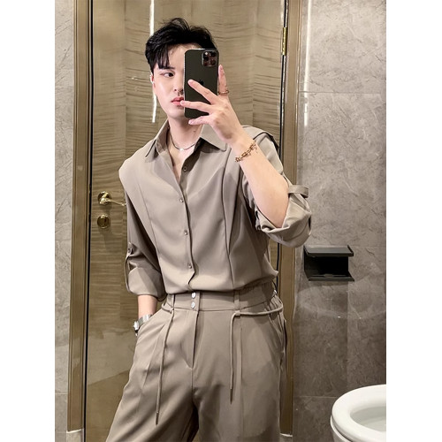 痞帥男裝一套裝夏季成熟穩重高級感輕熟風冰絲垂感兩件套搭配襯衫 痞帥男裝一套裝夏季成熟穩重高級感輕熟風冰絲垂感兩件套搭配襯衫