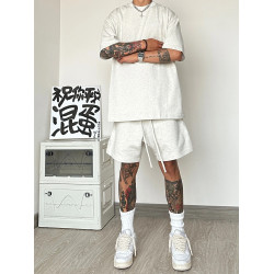 運動休閒套裝男夏季潮牌高級感男裝搭配一整套短袖T恤短褲兩件套