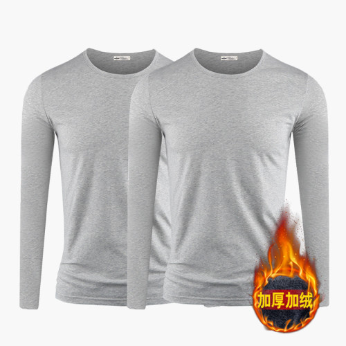 2件】莫代爾棉加厚保暖上衣服男士秋冬季內搭長袖t恤加絨打底衫男