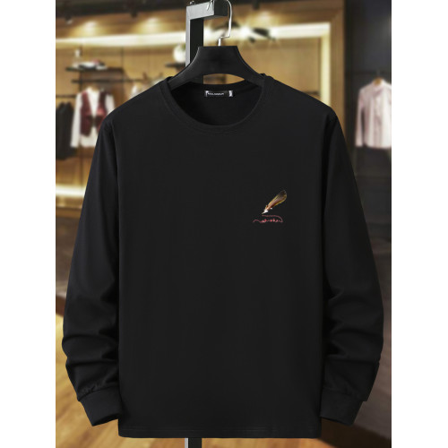 春秋加肥加大碼男純棉長袖t恤薄款 寬鬆休閒胖子上衣打底肥佬體恤