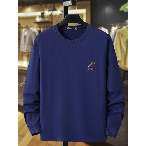 春秋加肥加大碼男純棉長袖t恤薄款 寬鬆休閒胖子上衣打底肥佬體恤