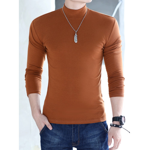 半高領打底衫男士棉質t恤純色修身簡約休閒中領長袖內搭厚款上衣 半高領打底衫男士棉質t恤純色修身簡約休閒中領長袖內搭厚款上衣