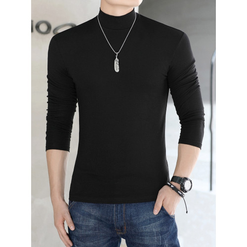 半高領打底衫男士棉質t恤純色修身簡約休閒中領長袖內搭厚款上衣 半高領打底衫男士棉質t恤純色修身簡約休閒中領長袖內搭厚款上衣