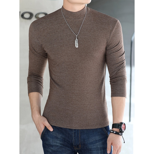 半高領打底衫男士棉質t恤純色修身簡約休閒中領長袖內搭厚款上衣 半高領打底衫男士棉質t恤純色修身簡約休閒中領長袖內搭厚款上衣