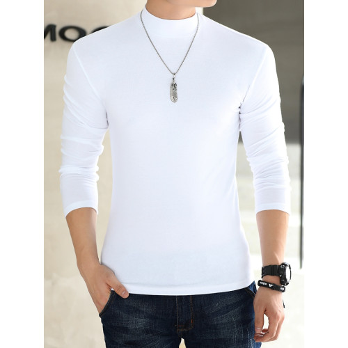 半高領打底衫男士棉質t恤純色修身簡約休閒中領長袖內搭厚款上衣 半高領打底衫男士棉質t恤純色修身簡約休閒中領長袖內搭厚款上衣