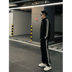 秋冬男士百搭運動休閒套裝潮流情侶寬松兩件套青年時尚織帶一整套