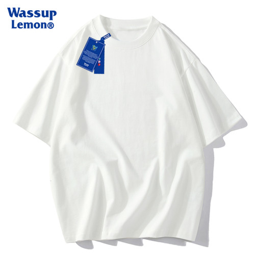 WASSUP LEMON重磅純棉寬松短袖男女純白t恤oversize打底休閒情侶 WASSUP LEMON重磅純棉寬松短袖男女純白t恤oversize打底休閒情侶