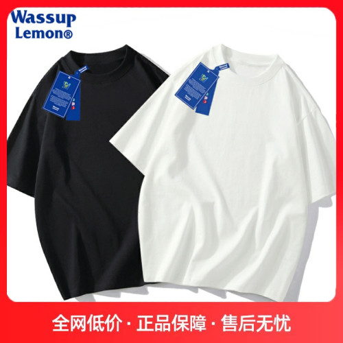 WASSUP LEMON重磅純棉寬松短袖男女純白t恤oversize打底休閒情侶 WASSUP LEMON重磅純棉寬松短袖男女純白t恤oversize打底休閒情侶