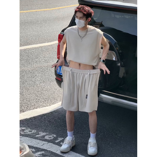 冰絲運動套裝男款夏季美式無袖t恤背心短褲青少年男士穿搭一整套 冰絲運動套裝男款夏季美式無袖t恤背心短褲青少年男士穿搭一整套