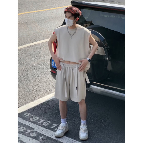 冰絲運動套裝男款夏季美式無袖t恤背心短褲青少年男士穿搭一整套 冰絲運動套裝男款夏季美式無袖t恤背心短褲青少年男士穿搭一整套