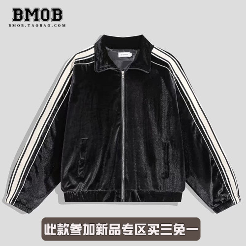 BMOB春秋季絲絨開衫外套男長褲小衆拼色條紋設計感休閒運動套裝潮 BMOB春秋季絲絨開衫外套男長褲小衆拼色條紋設計感休閒運動套裝潮