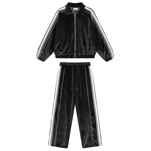 BMOB春秋季絲絨開衫外套男長褲小衆拼色條紋設計感休閒運動套裝潮 BMOB春秋季絲絨開衫外套男長褲小衆拼色條紋設計感休閒運動套裝潮