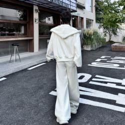 2024秋裝小衆網紅可拆卸披肩連帽衛衣套裝男休閒設計感長褲兩件套