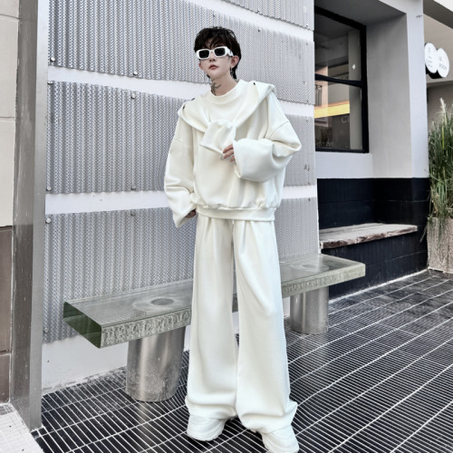 2024秋裝小衆網紅可拆卸披肩連帽衛衣套裝男休閒設計感長褲兩件套 2024秋裝小衆網紅可拆卸披肩連帽衛衣套裝男休閒設計感長褲兩件套