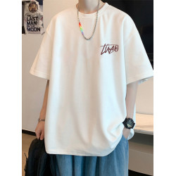 重磅短袖t恤男士2025新款夏季純棉美式半袖潮流寬鬆白色百搭衣服