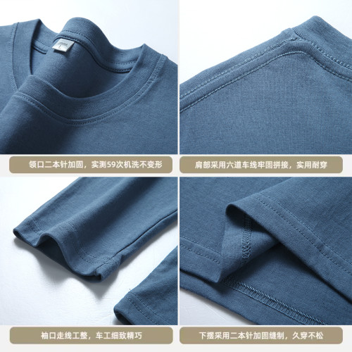 100%棉純色長袖t恤男圓領寬松上衣全棉內搭秋衣體恤男女TEE打底衫
