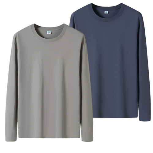 100%棉純色長袖t恤男圓領寬松上衣全棉內搭秋衣體恤男女TEE打底衫