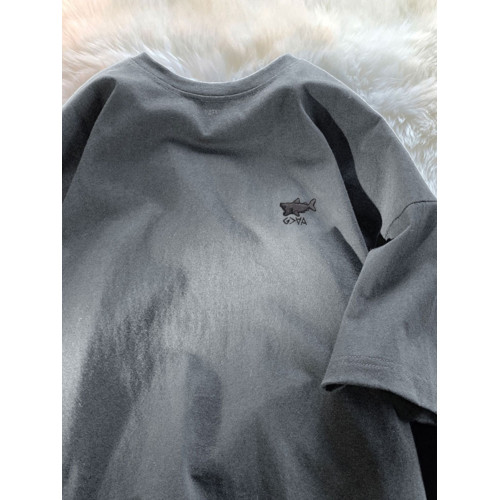 刺綉重磅100%純棉短袖T恤男美式潮牌ins寬松體恤鯊魚綉花體恤上衣