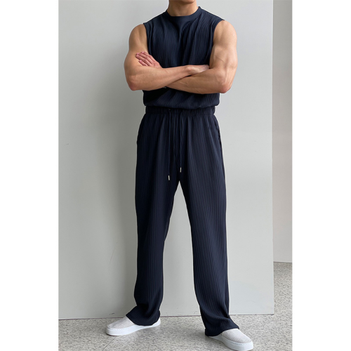 休閒套裝男夏季潮流時尚百搭無袖背心韓版垂感寬松直筒松緊腰長褲 休閒套裝男夏季潮流時尚百搭無袖背心韓版垂感寬松直筒松緊腰長褲