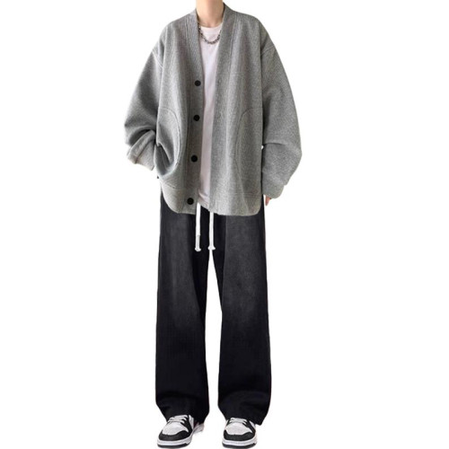 春秋男士華夫格日系開衫三件套裝搭配痞帥搭配牛仔褲潮牌高街一套 春秋男士華夫格日系開衫三件套裝搭配痞帥搭配牛仔褲潮牌高街一套