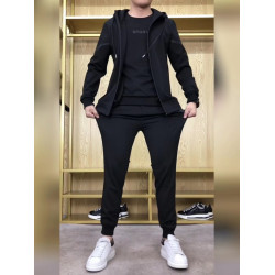 T819秋冬潮牌加絨運動三件套衛衣長褲連帽外套男士運動套裝運動服