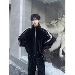 秋季美式痞帥外套兩件套男高街拼色條紋設計感休閒褲潮牌運動套裝