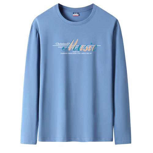 純棉長袖t恤男士圓領寬松薄款體恤上衣服男款全棉打底衫衛衣潮流T