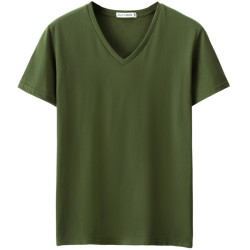 精梳棉V領男短袖T恤夏季雞心領純色上衣簡約百搭汗衫男體恤打底衫