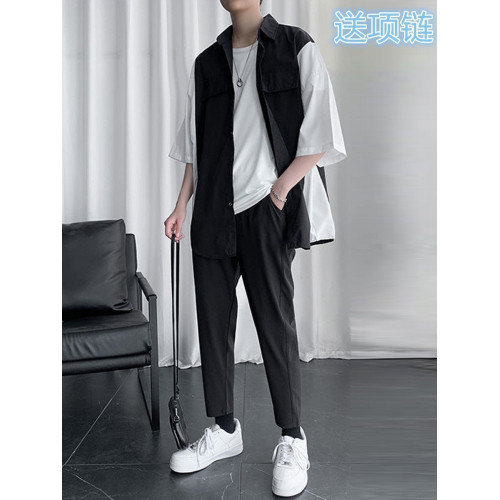 三件套夏季襯衫男大碼寬松痞帥襯衣休閒潮流輕熟風穿搭冰絲套裝潮 三件套夏季襯衫男大碼寬松痞帥襯衣休閒潮流輕熟風穿搭冰絲套裝潮