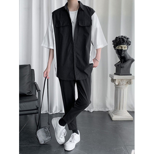 三件套夏季襯衫男大碼寬松痞帥襯衣休閒潮流輕熟風穿搭冰絲套裝潮 三件套夏季襯衫男大碼寬松痞帥襯衣休閒潮流輕熟風穿搭冰絲套裝潮