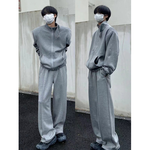 春秋美式復古休閒運動墊肩外套兩件套裝男韓風寬松一套搭配帥氣潮 春秋美式復古休閒運動墊肩外套兩件套裝男韓風寬松一套搭配帥氣潮