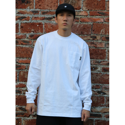 bboy寬松 純色t恤重磅街舞嘻哈打底hiphop小領口加袋長袖說唱男女