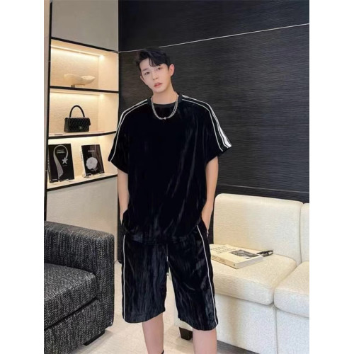 2025秋季痞帥高級感金絲絨拼色條紋衛衣兩件套情侶休閒運動套裝男 2025秋季痞帥高級感金絲絨拼色條紋衛衣兩件套情侶休閒運動套裝男