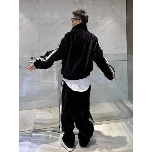 2025秋季痞帥高級感金絲絨拼色條紋衛衣兩件套情侶休閒運動套裝男 2025秋季痞帥高級感金絲絨拼色條紋衛衣兩件套情侶休閒運動套裝男