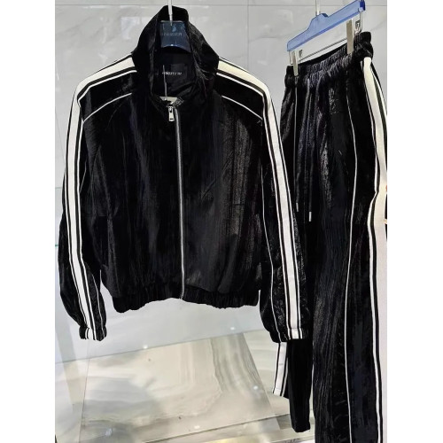 2025秋季痞帥高級感金絲絨拼色條紋衛衣兩件套情侶休閒運動套裝男 2025秋季痞帥高級感金絲絨拼色條紋衛衣兩件套情侶休閒運動套裝男