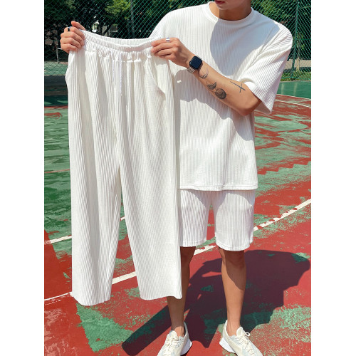 MRCYC夏季短袖短褲長褲三件套男韓系休閒運動套裝寬松T恤休閒褲子 MRCYC夏季短袖短褲長褲三件套男韓系休閒運動套裝寬松T恤休閒褲子